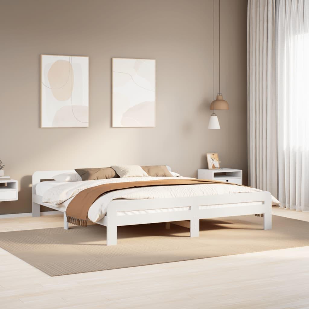 Sengeramme uden madras 200x200 cm massivt fyrretræ hvid