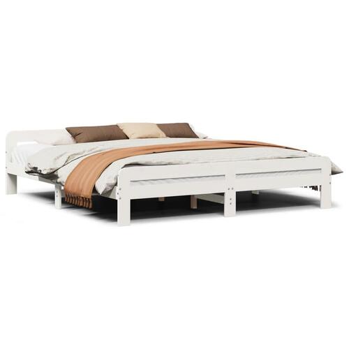 Sengeramme uden madras 200x200 cm massivt fyrretræ hvid