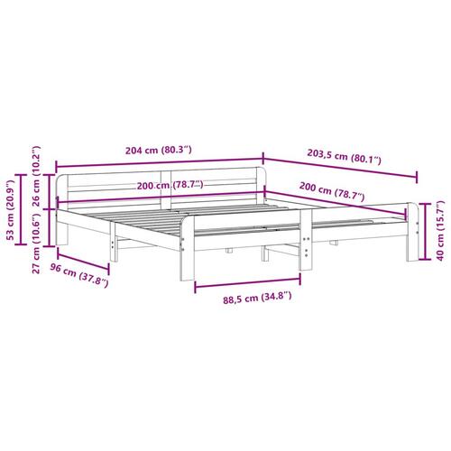 Sengeramme uden madras 200x200 cm massivt fyrretræ hvid