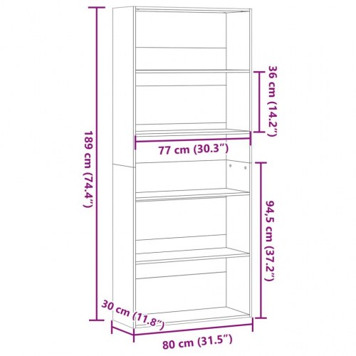 Bogreol 80x30x189 cm konstrueret træ hvid
