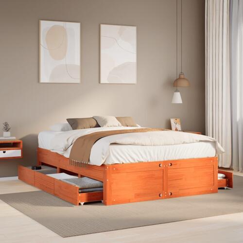 Sengeramme m. skuffer 160x200 cm uden madras massivt fyr brun