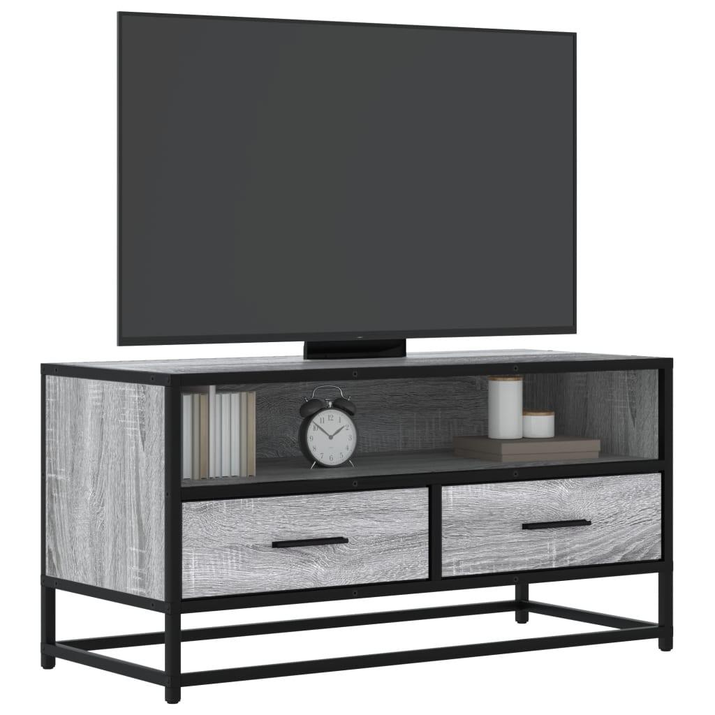 Tv-bord 80x34,5x40 cm konstrueret træ og metal grå sonoma-eg