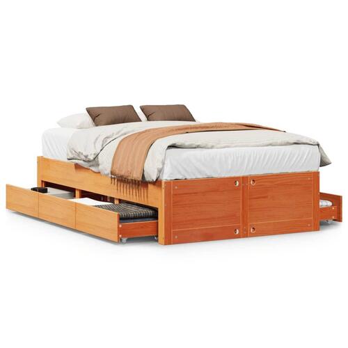 Sengeramme m. skuffer 135x190 cm uden madras massivt fyr brun