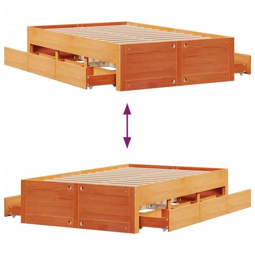 Sengeramme m. skuffer 135x190 cm uden madras massivt fyr brun
