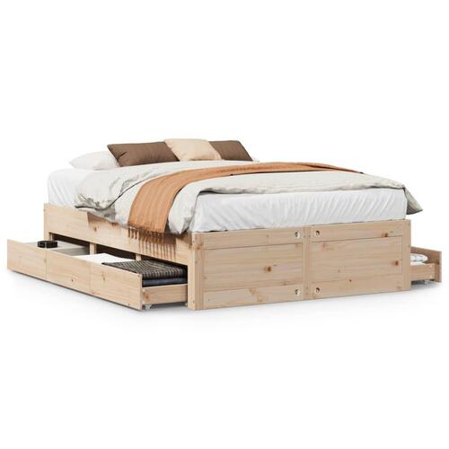 Sengeramme uden madras med skuffer 140x190 cm massivt fyrretræ