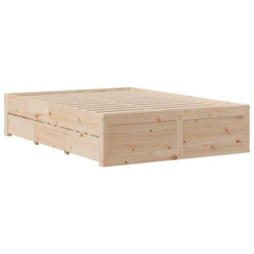 Sengeramme uden madras med skuffer 140x190 cm massivt fyrretræ