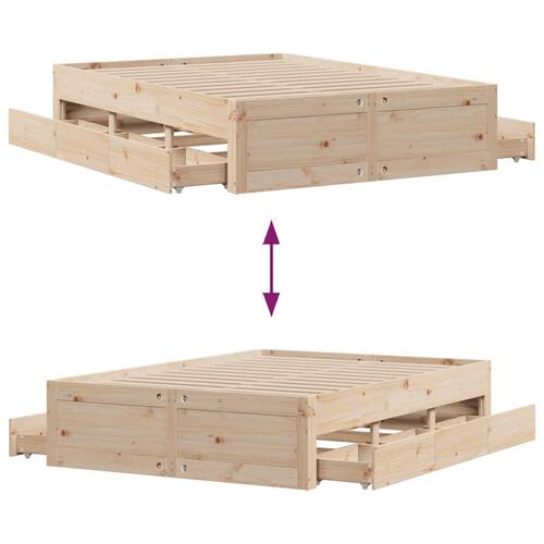 Sengeramme uden madras med skuffer 140x190 cm massivt fyrretræ