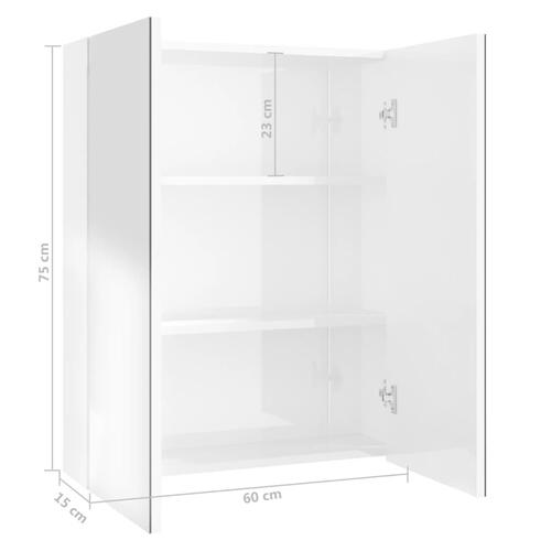 Badeværelsesskab med spejl 60x15x75 cm MDF skinnende hvid