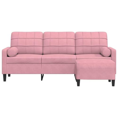 3-personers sofa med fodskammel 180 cm velour lyserød