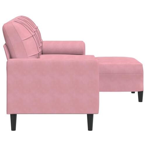 3-personers sofa med fodskammel 180 cm velour lyserød
