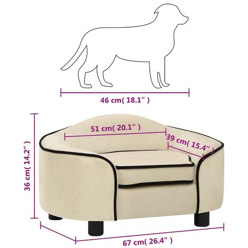 Hundesofa 67x47x36 cm plys cremefarvet