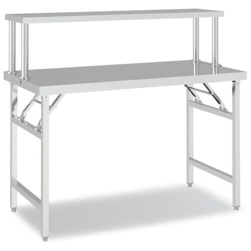 Køkkenbord med tophylde 120x60x115 cm rustfrit stål