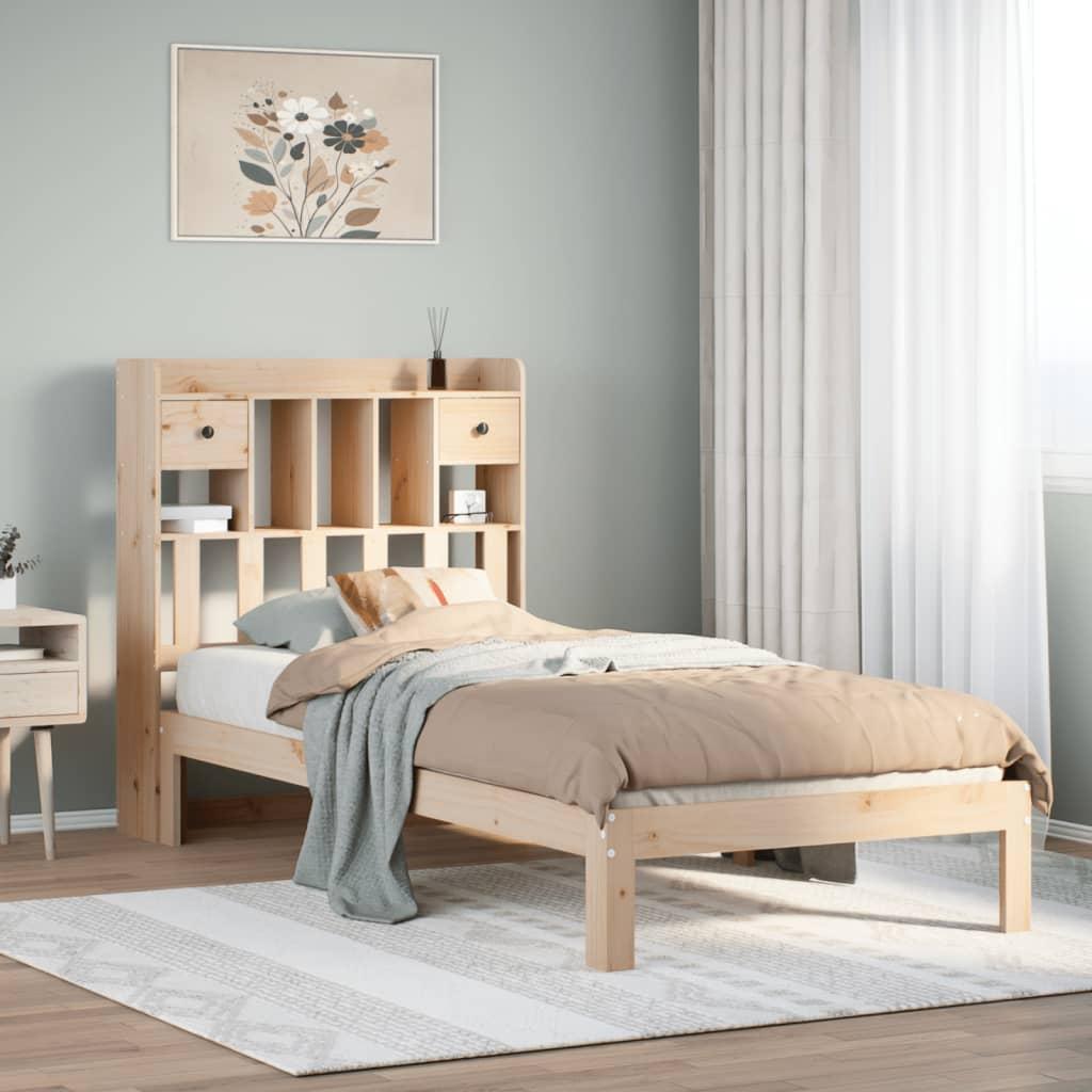 Seng med reol uden madras 90x190 cm massivt fyrretræ billede