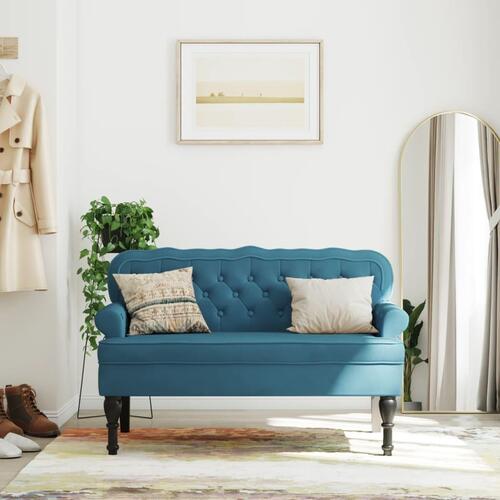 Bænk med ryglæn 119,5x64,5x75 cm velour blå