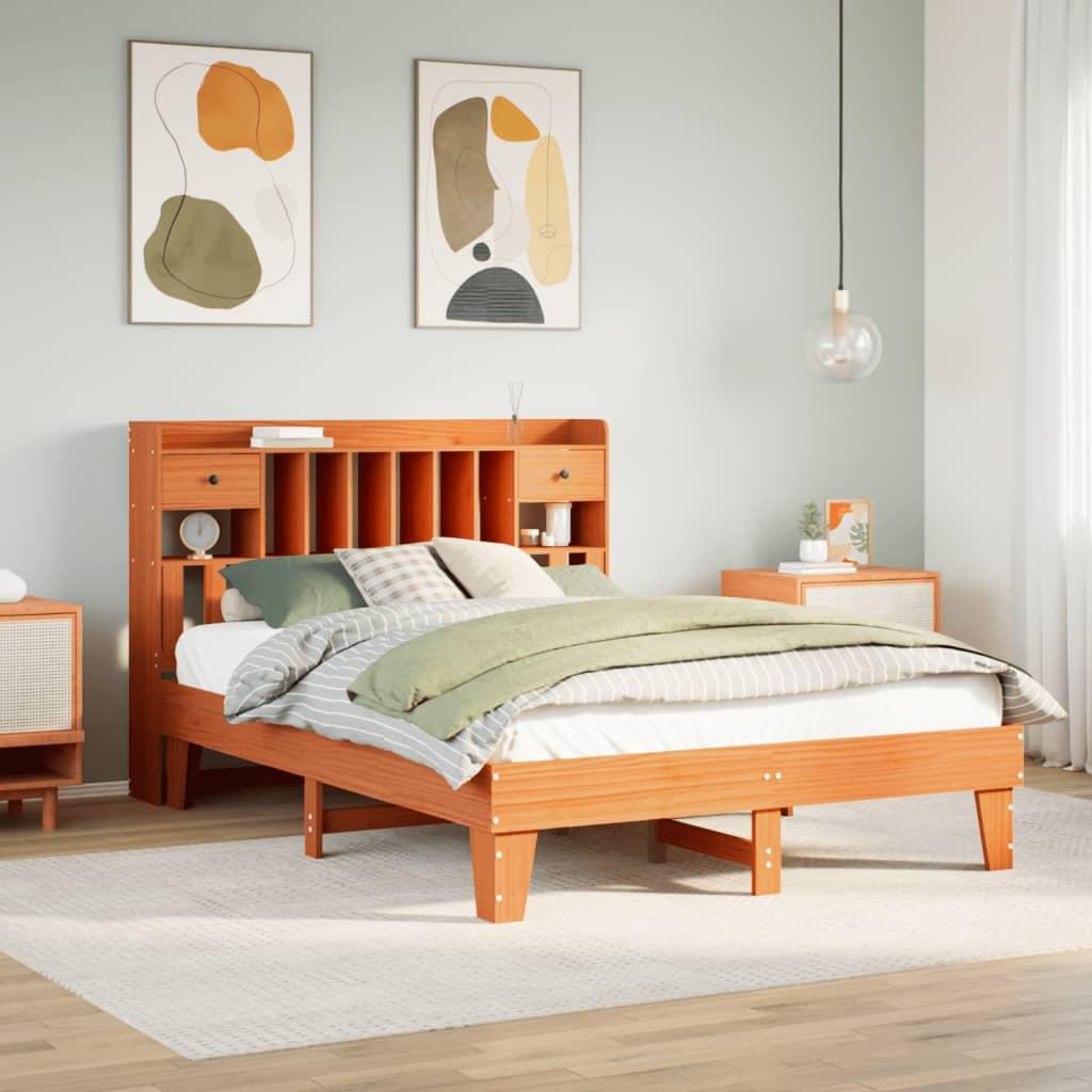 Sengeramme uden madras 150x200 cm massivt fyrretræ gyldenbrun billede