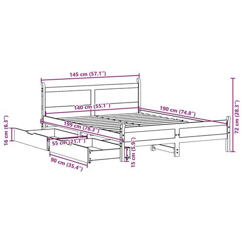 Sengeramme uden madras 140x190 cm massivt fyrretræ