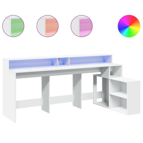Skrivebord med LED-lys 200x104x91 cm konstrueret træ hvid