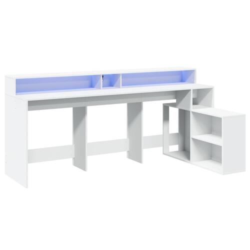 Skrivebord med LED-lys 200x104x91 cm konstrueret træ hvid