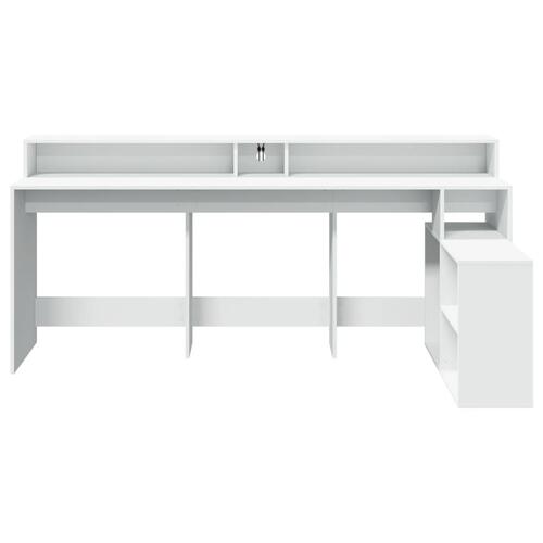 Skrivebord med LED-lys 200x104x91 cm konstrueret træ hvid