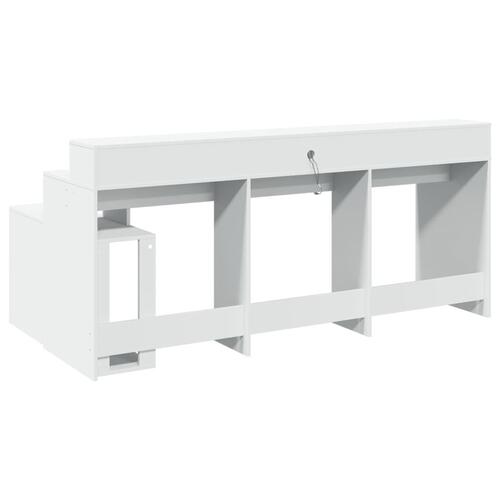 Skrivebord med LED-lys 200x104x91 cm konstrueret træ hvid