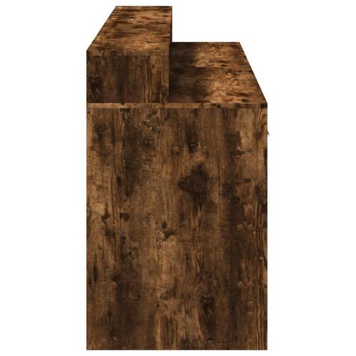 Skrivebord med LED-lys 160x55x91 cm konstrueret træ røget eg