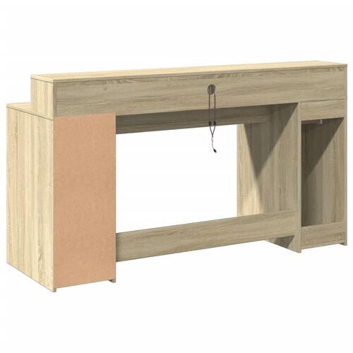 Skrivebord med LED-lys 160x55x91 cm konstrueret træ sonoma-eg