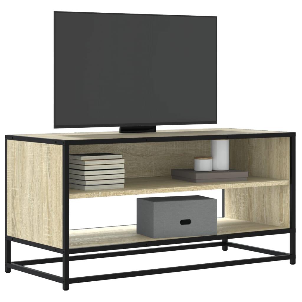 Tv-bord 91x40x46 cm konstrueret træ og metal sonoma-eg