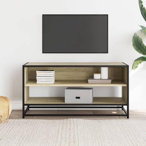 Tv-bord 91x40x46 cm konstrueret træ og metal sonoma-eg