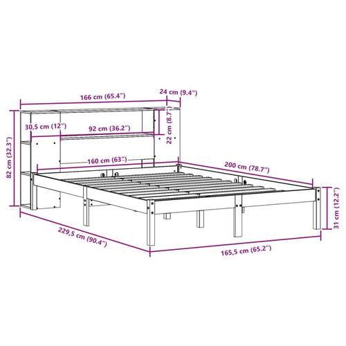 Seng med reol uden madras 160x200 cm massivt fyrretræ