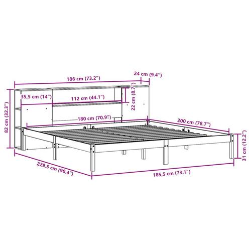 Seng med reol uden madras 180x200 cm massivt fyrretræ