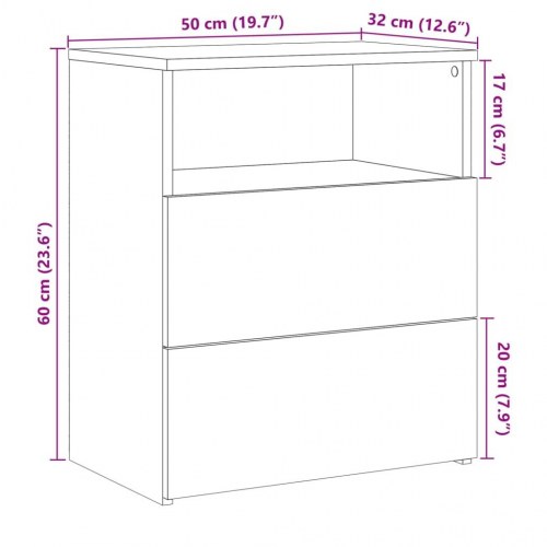 Sengebord 50 × 32 × 60 cm i konstrueret træ - antikt trælook