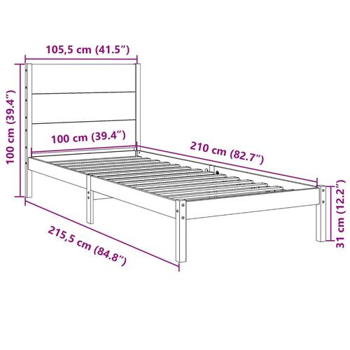 Ekstra lang sengeramme uden madras 100x210 cm massivt træ