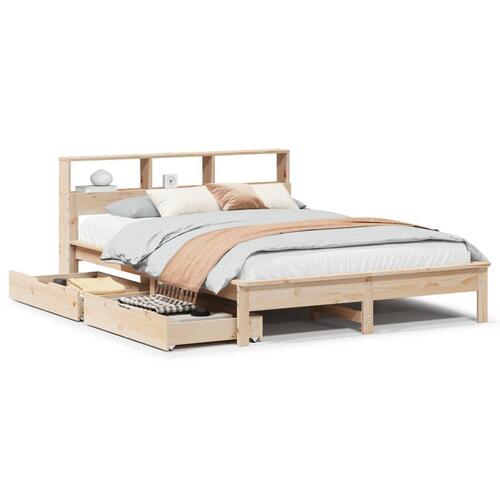 Seng med reol uden madras 150x200 cm massivt fyrretræ