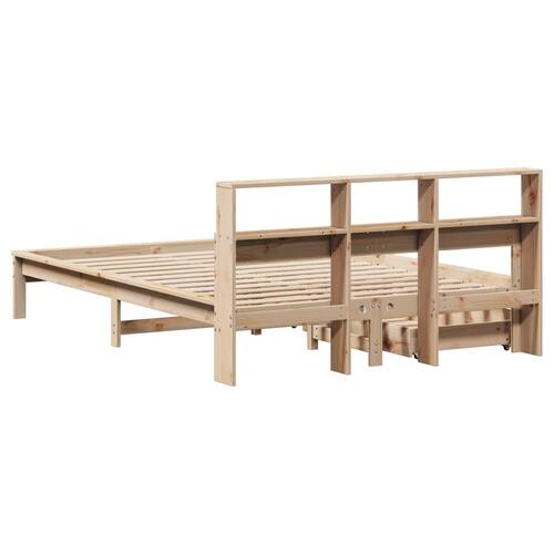 Seng med reol uden madras 150x200 cm massivt fyrretræ