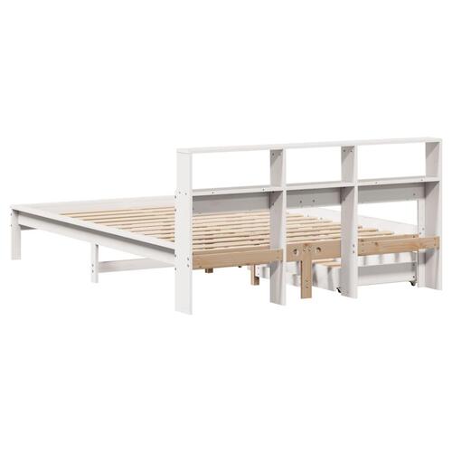 Seng med reol uden madras 140x200 cm massivt fyrretræ hvid