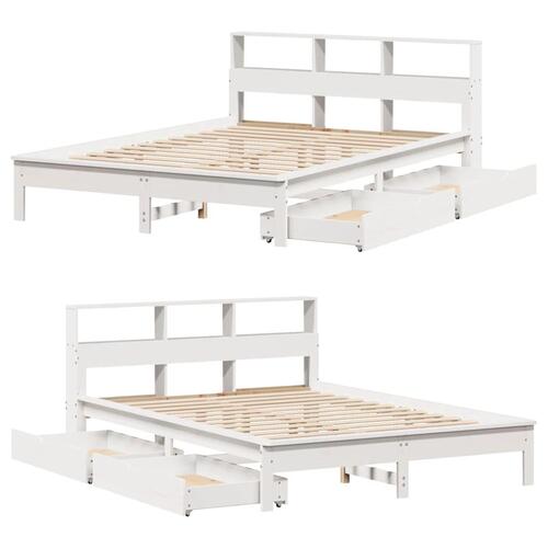 Seng med reol uden madras 140x200 cm massivt fyrretræ hvid