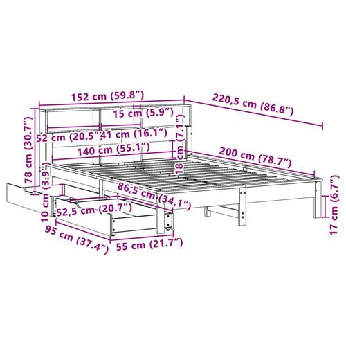 Seng med reol uden madras 140x200 cm massivt fyrretræ hvid