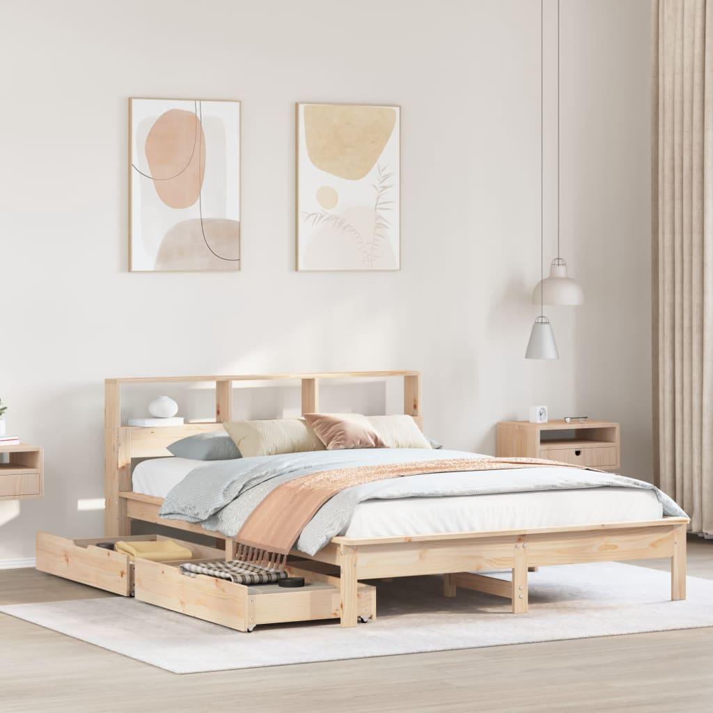 Seng med reol 120x190 cm i massivt fyrretræ - uden madras billede