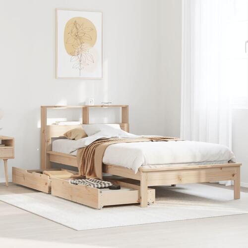Seng med reol uden madras 75x190 cm massivt fyrretræ