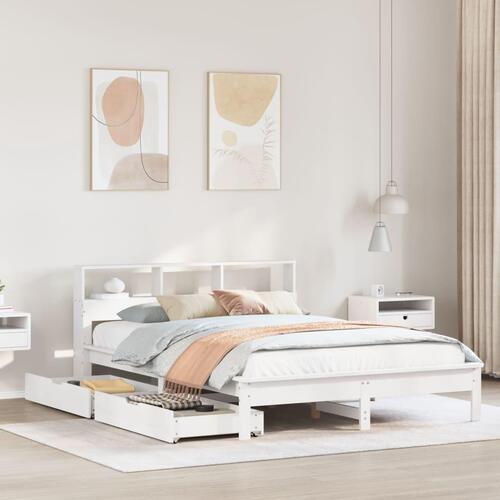 Seng med reol uden madras 160x200 cm massivt fyrretræ hvid