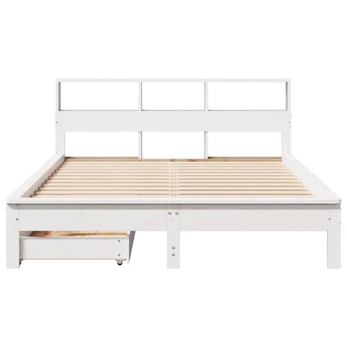 Seng med reol uden madras 160x200 cm massivt fyrretræ hvid