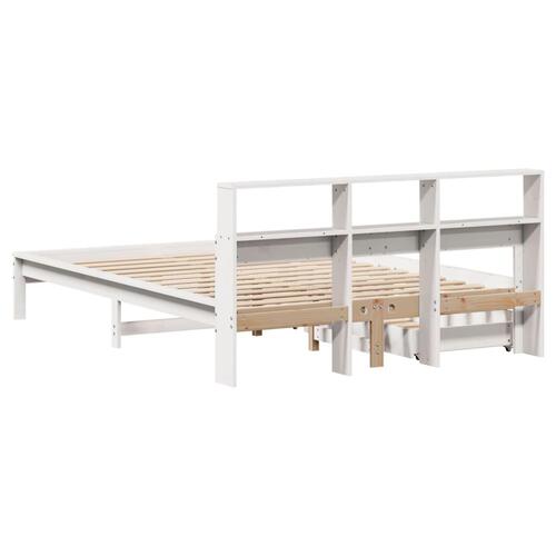 Seng med reol uden madras 160x200 cm massivt fyrretræ hvid