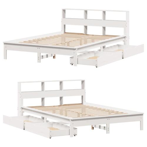 Seng med reol uden madras 160x200 cm massivt fyrretræ hvid