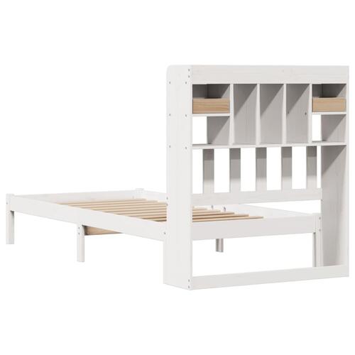 Seng med reol uden madras 100x200 cm massivt fyrretræ hvid