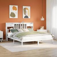 Seng med reol uden madras 200x200 cm massivt fyrretræ hvid