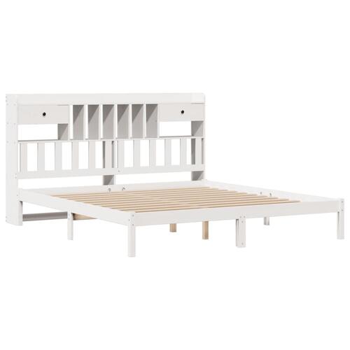 Seng med reol uden madras 200x200 cm massivt fyrretræ hvid