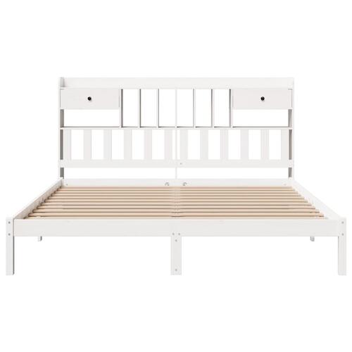 Seng med reol uden madras 200x200 cm massivt fyrretræ hvid
