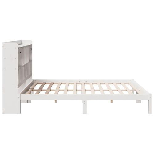 Seng med reol uden madras 200x200 cm massivt fyrretræ hvid