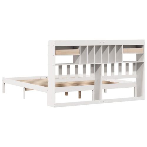 Seng med reol uden madras 200x200 cm massivt fyrretræ hvid