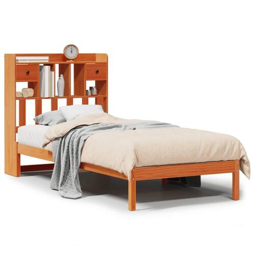 Seng med reol uden madras 90x190 cm massivt fyrretræ gyldenbrun